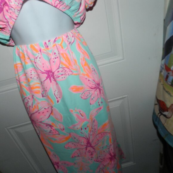 LILLY PULITZER Esmeray Set Surf Blue Bonita Blooms Skirt Puff Crop Top⌚🏃⚡💨🚚 - Picture 5 of 13